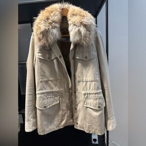 Army Yves Salomon coyote fur lined jacket parka w removable lining sz 38 $1400